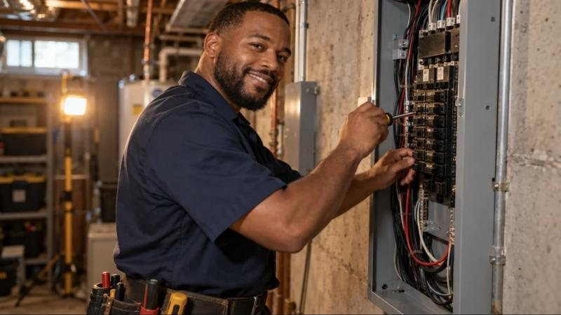 Electrician at a residential panel